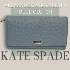 Kate Spade Alexander Ave Pheonix Ostrich Leather Large Wallet Clutch Blue